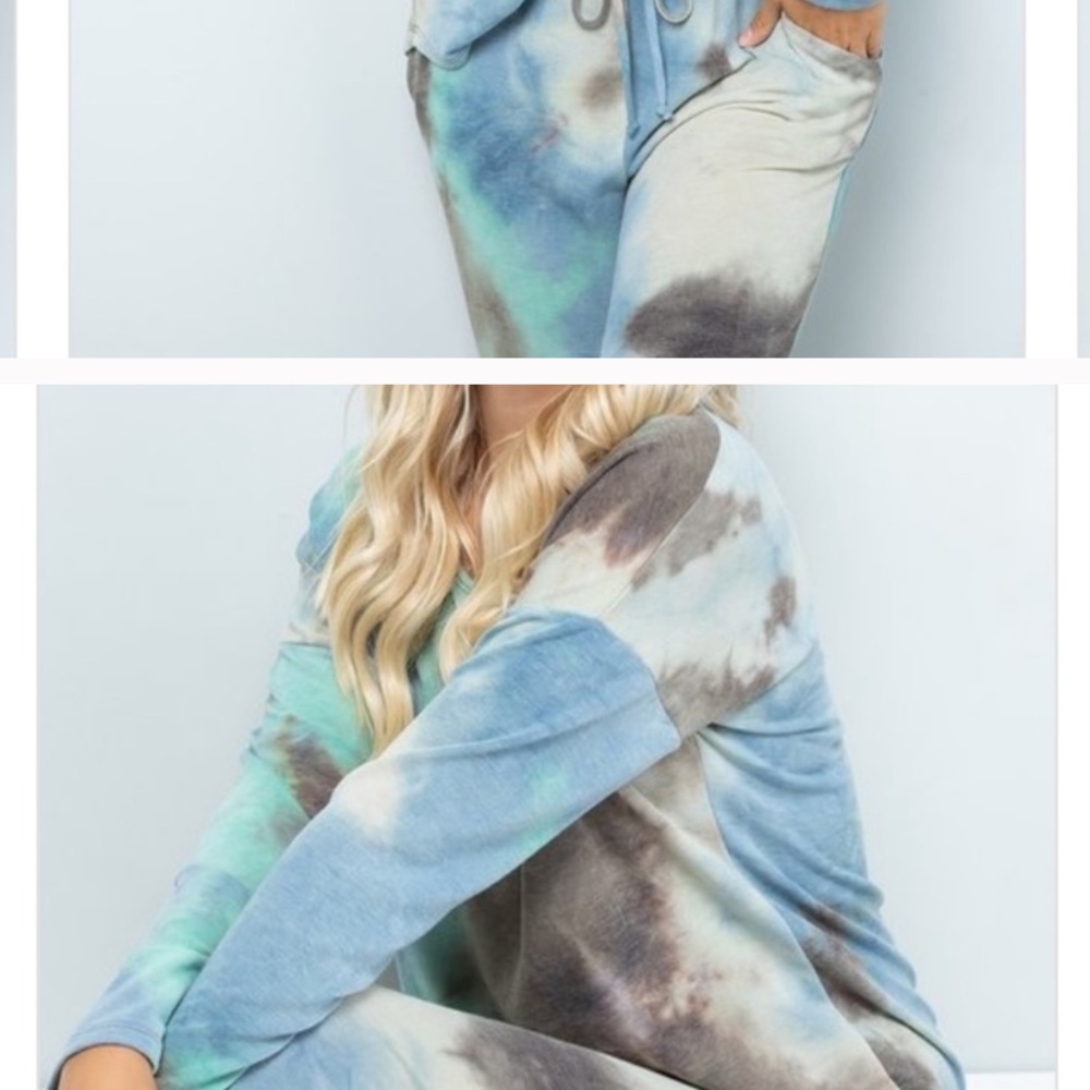 SET🌪🦋BLUE CHARCOAL FRENCH TERRY TIE DYE SET - Picture 8 of 8